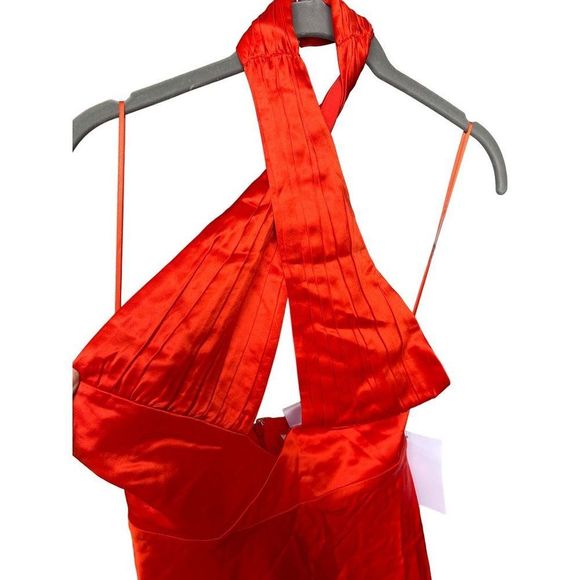 Free People X Sau Lee Livi Satin Mini Dress Red Halter Cocktail - Picture 6 of 9